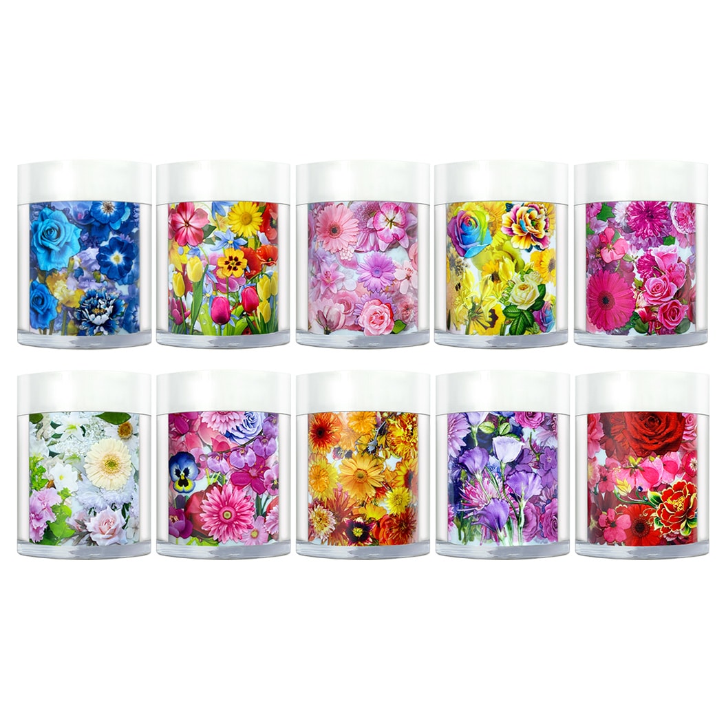 Multicolour Floral Nail Art Foil 3 Blue, pink, purple, lilac, yellow, red Floral Flowers Nail Art Foil - Mint Tint - UK